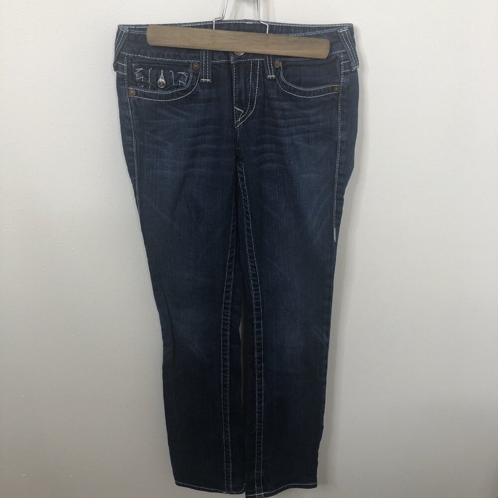 True Religion Woman 27x31 World Tour Billy Dark Wash Low Rise Straight Skinny
